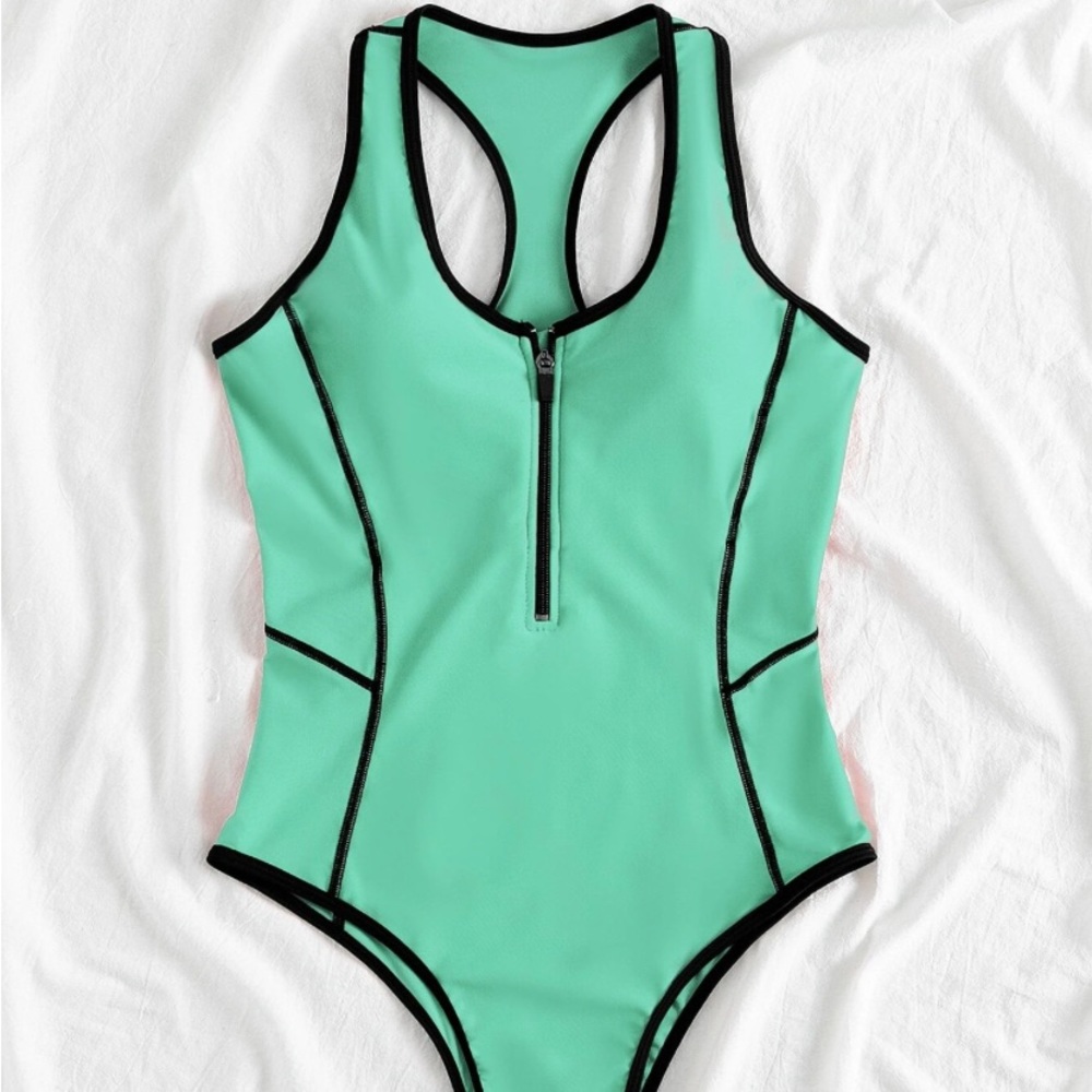 Sea foam/mint zip up one piece swimsuit